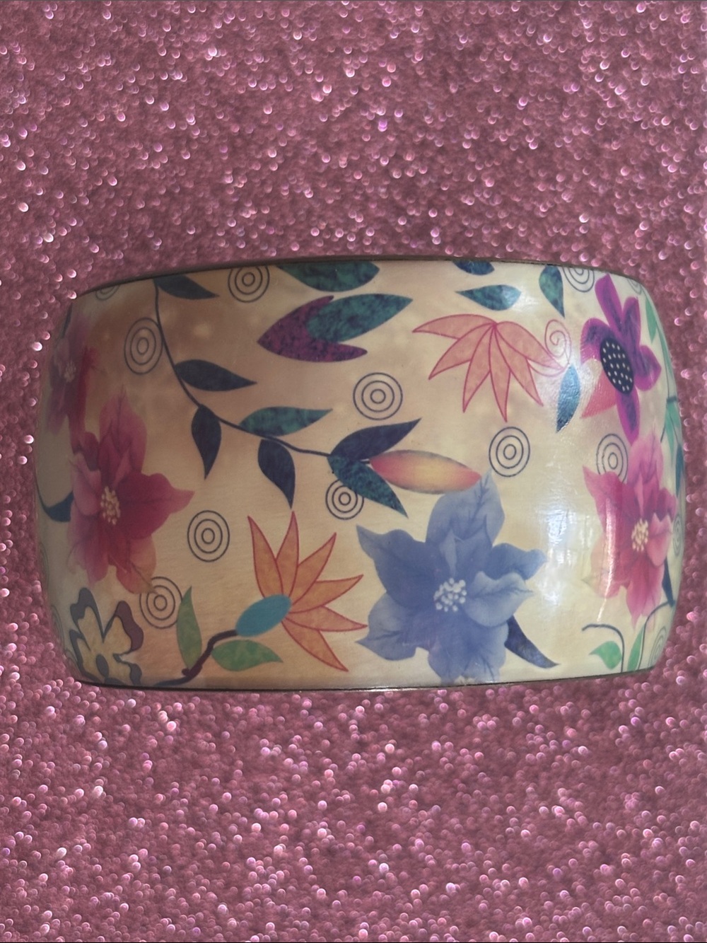 Vintage Floral brass lucite big bangle bracelet